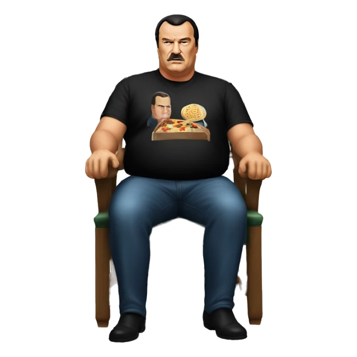 fat steven seagal with chair and pizza sticker