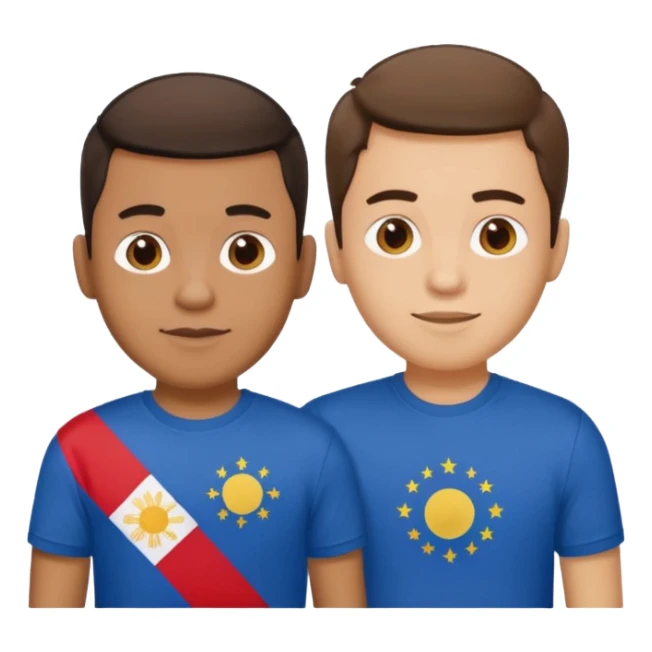 2 male Best buds , one in showing Philipines flag tshirt, one is Spain flag sticker