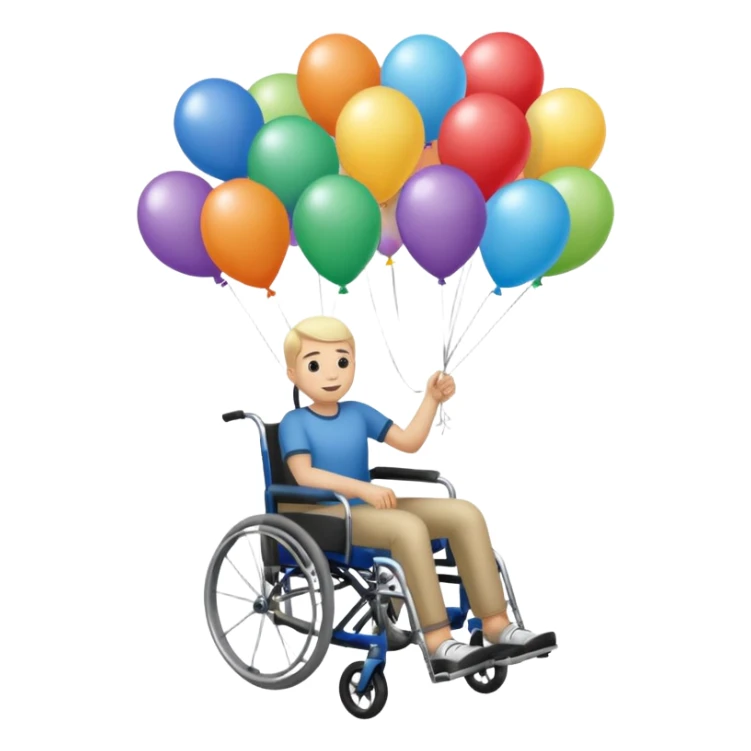 Persona in sedia a rotelle appesa a dei palloncini sticker