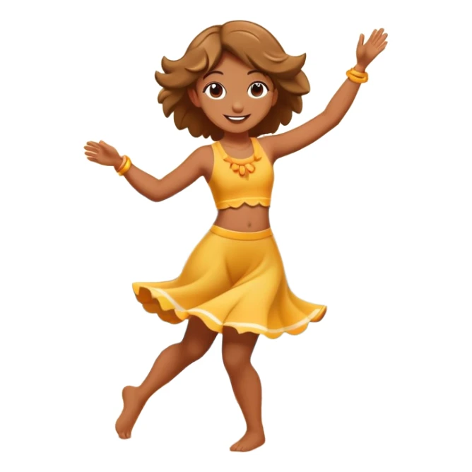 Dancing cartoon character on a sunny beach with sunlight highlighting them, playful pose, ocean waves in background sticker
