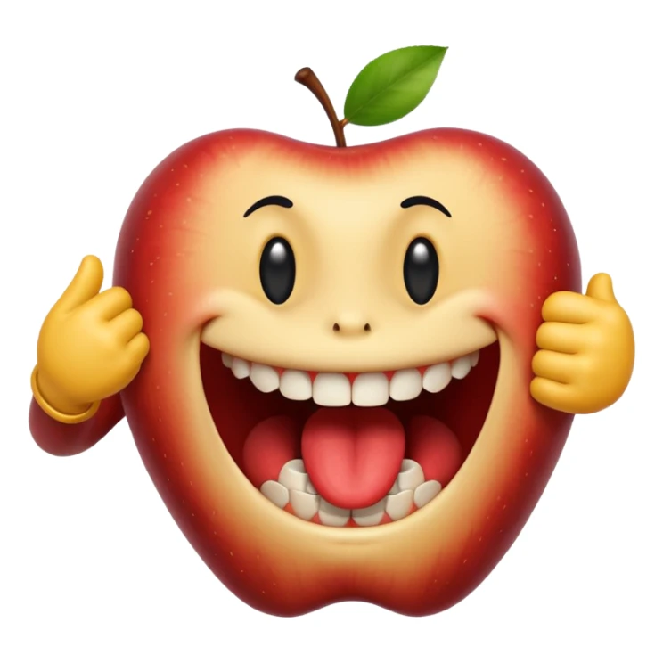 Apple IOS Smiley face with open mouth and teeth biting an arm like a love bite sticker