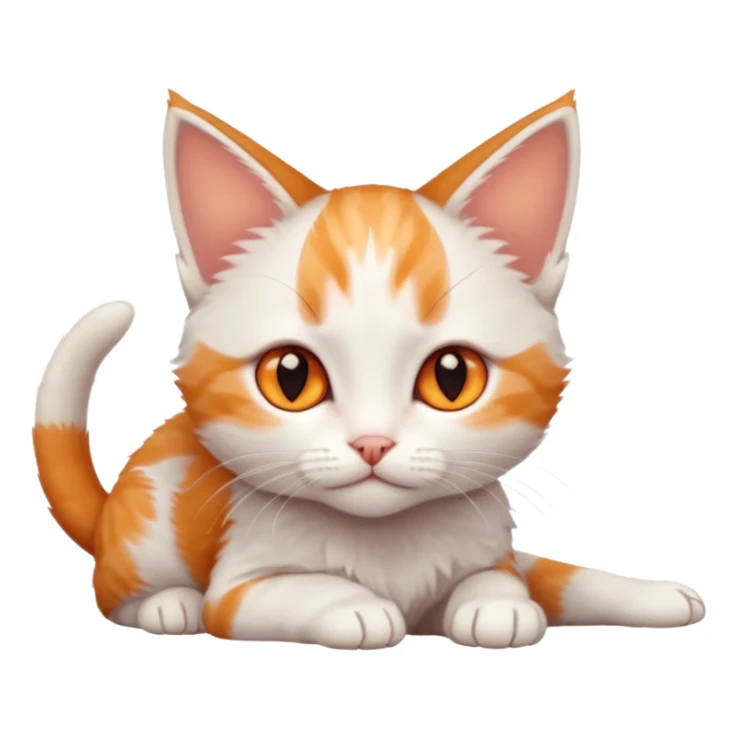 full body of very small + skinny ginger and white kitten with deep orange eyes and triangular shaped face lying down sticker