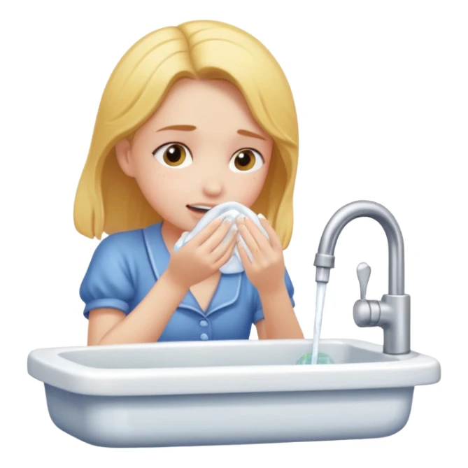 una chica lavandose la cara en el lava manos  sticker