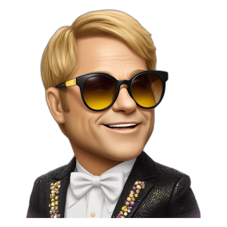 elton john in oversized cat-eye funky sunglasses for mardi gras sticker