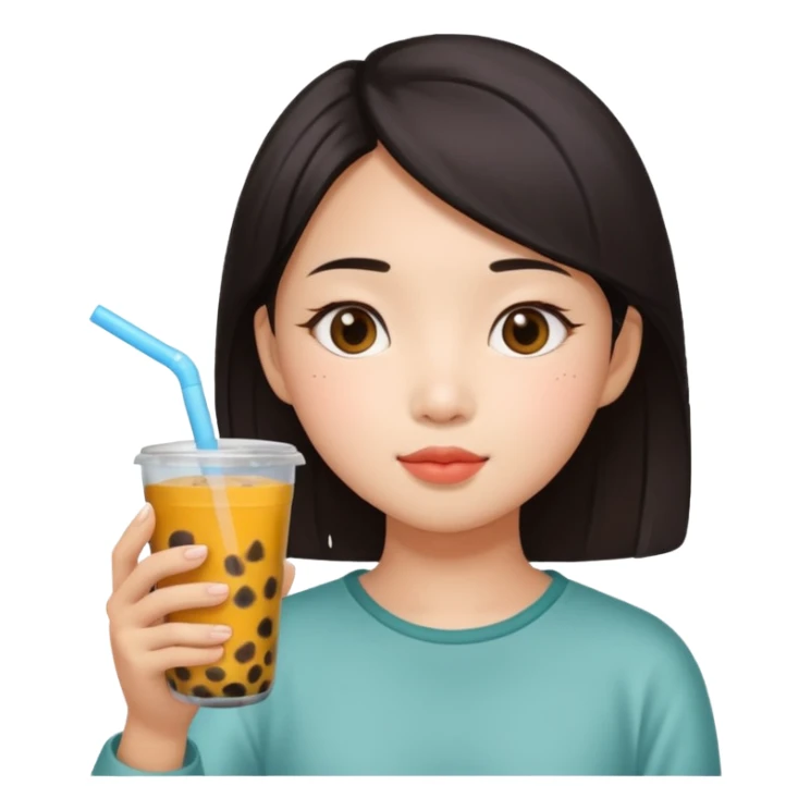 Asian girl drinking boba sticker