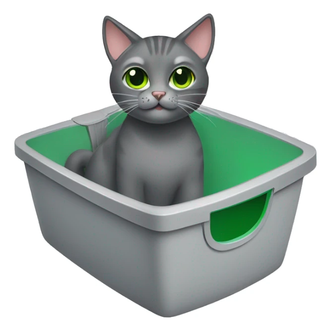 cat litter box with green eyed gray cat sticker