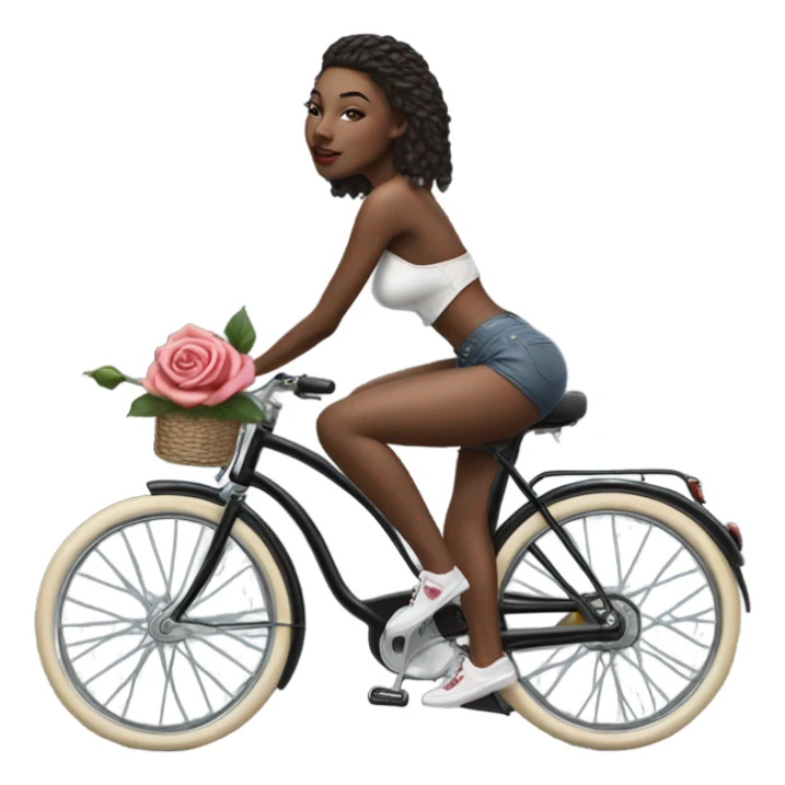 Hyper Realistic beautiful woman model with a small rose tattoo riding a bike sticker