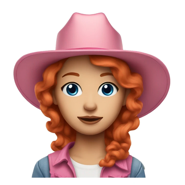 redhead wearing pink cowboy hat blue eyeshadow sticker