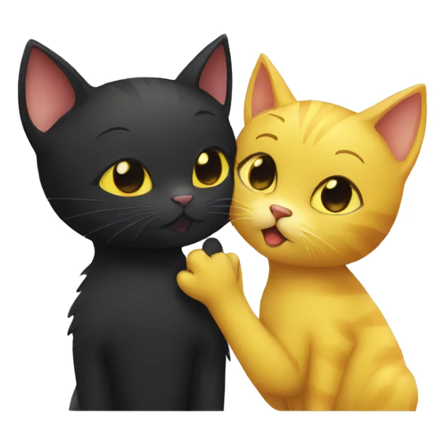 a black cat and a yellow cat send a kiss sticker