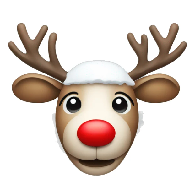 Reindeer with a circle red nose and snow on its head  sticker