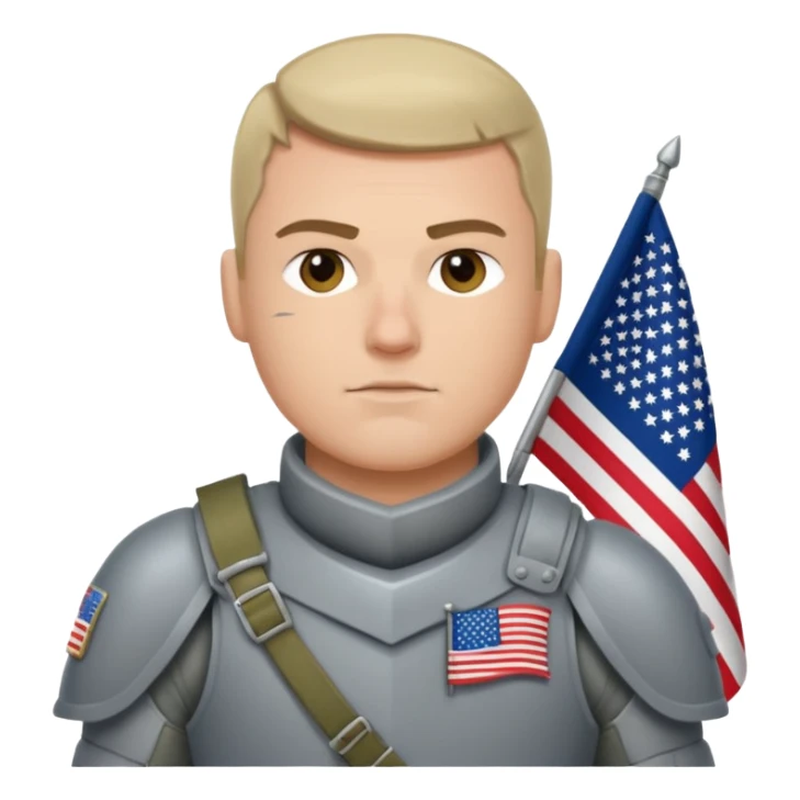 generate white full-armored american soldier with small usa flag on shoulder sticker