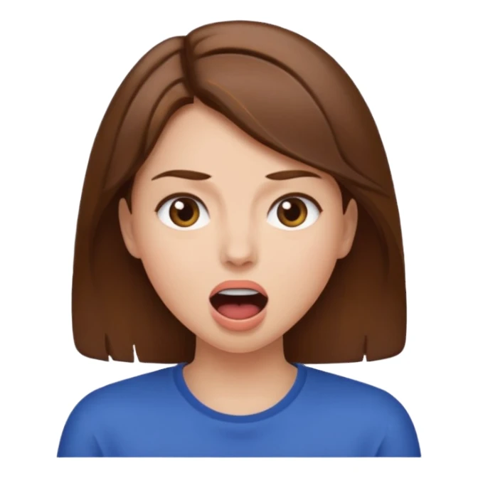 Woman brown hair. Mouth open. Not smiling sticker