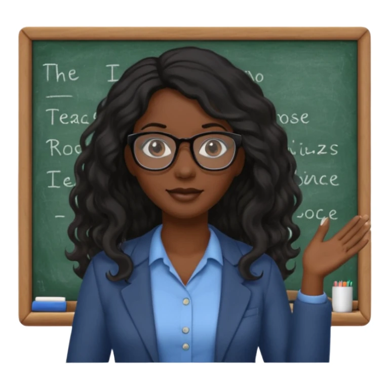 Black women teacher with black long  wavy hair chalkboard background sticker