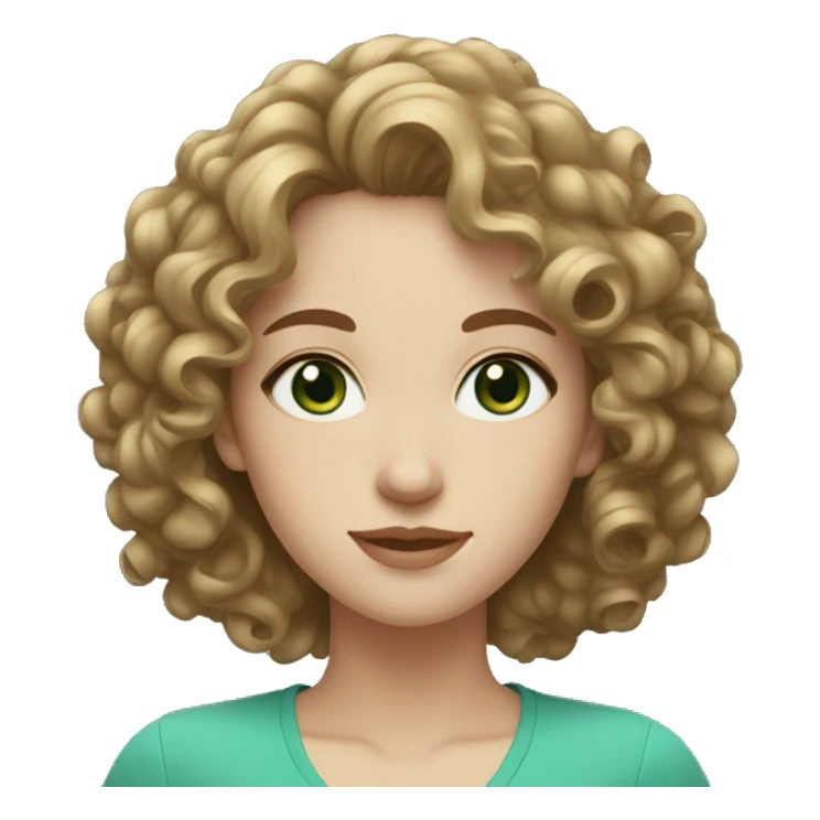 White woman, blue-green eyes,brunnete curly medium hair sticker