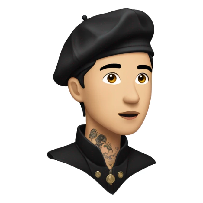 A handsome Asian man with a gothic style, wearing a beret, earrings, and face tattoos. sticker