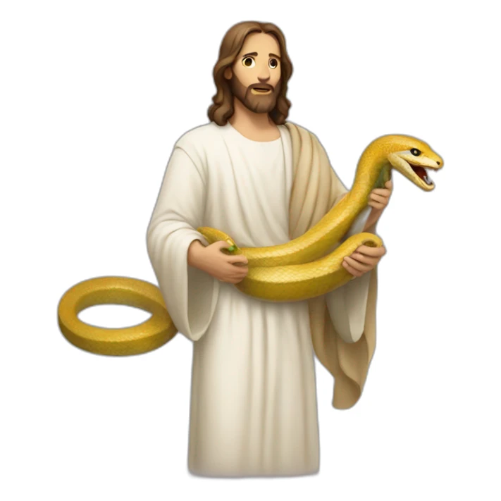 Jesus holding a snake in his hand sticker