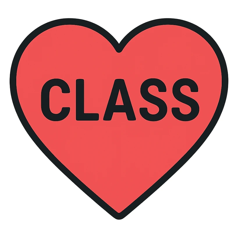 heart shape with the word 'class' inside, clear and legible text sticker