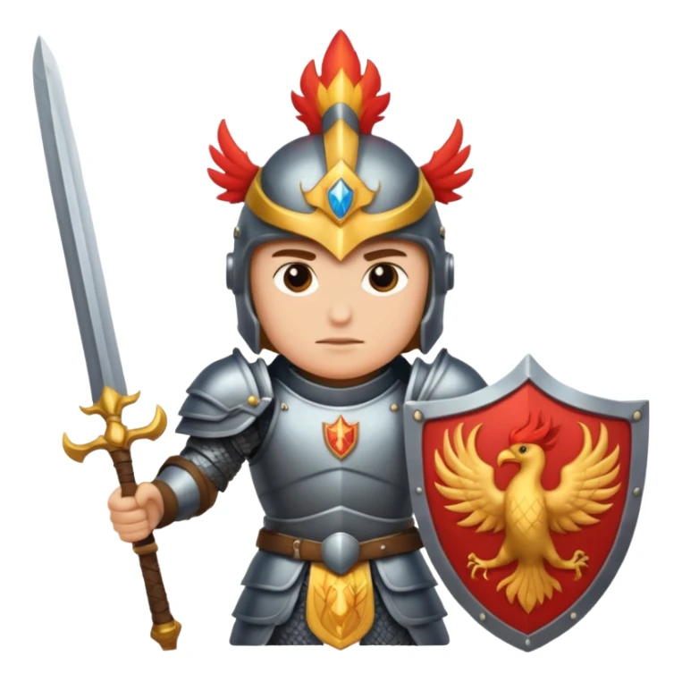 Warrior with a shield with a phoenix on it and a sword in heavy armor sticker