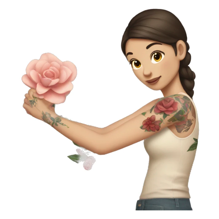 A brunette white girl with flower tattoos on her arms  sticker