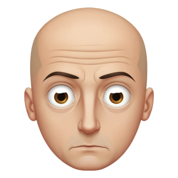 Steven Miller, bald, intense scowl, very narrow rectangular head, bottom lip sticking out, eyelids nearly shut and drooping on the outer sides, pronounced dark areas around eyes sticker