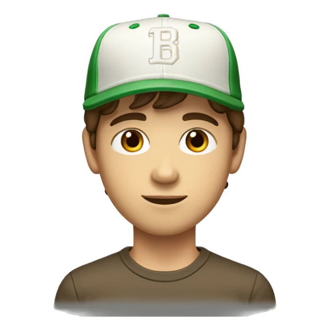 Teenager boy type italian, White skin, with baseball cap backwards with wavy brown hair (Which go down behind to the nape of the neck), Little bit dezoom sticker