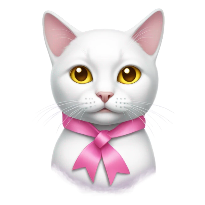 pink ribbon, yellow eyes, white cat sticker