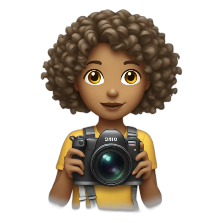 young girl with curly hair and camera sticker