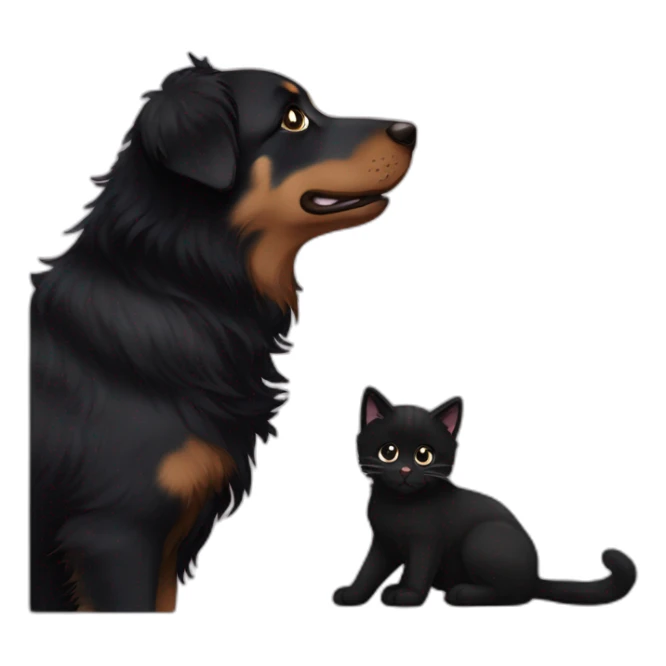 Black australian shepherd kissing a full black cat sticker