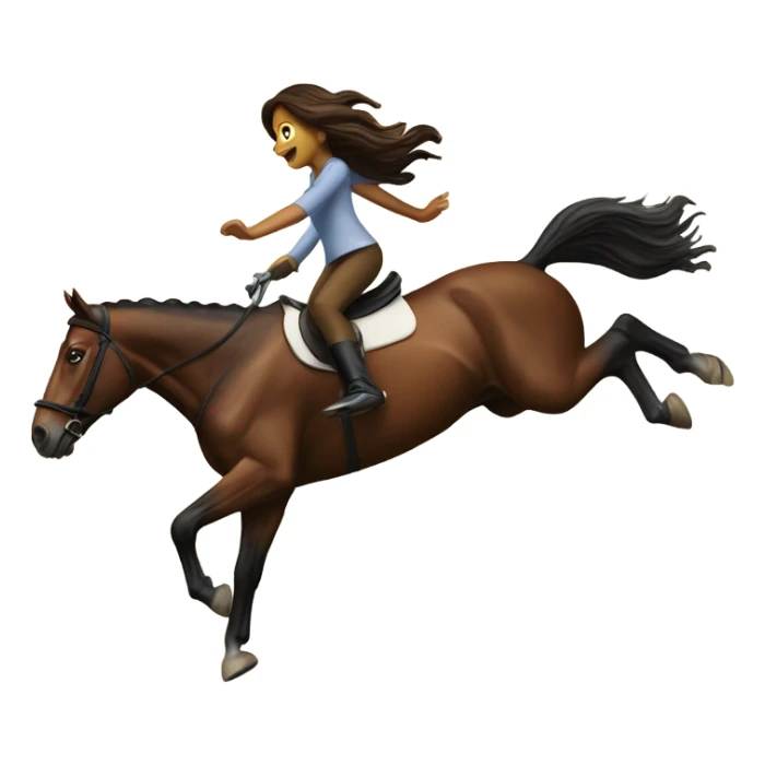 A brown horse jumping a jump with a girl riding it  sticker