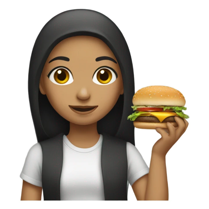Iraqi girl with straight hair holding a burger sticker