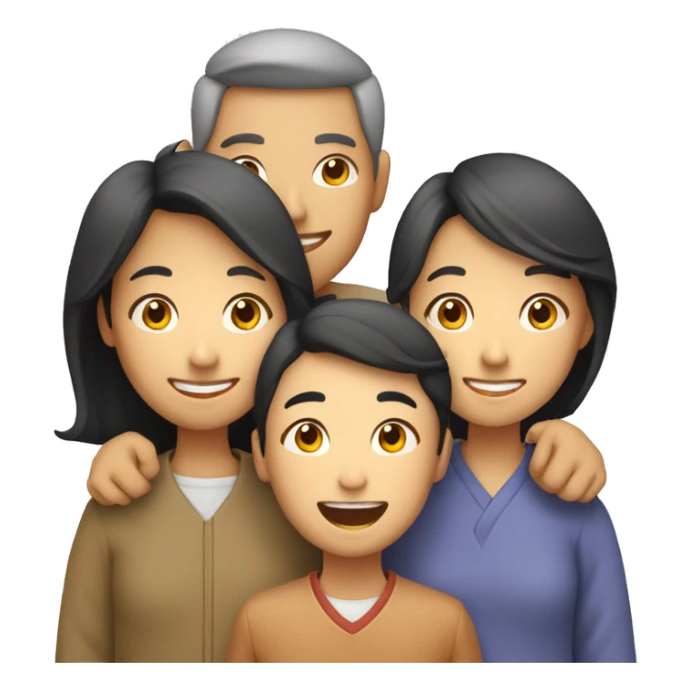Happy Asian family father,mother,two daughters,a son sticker