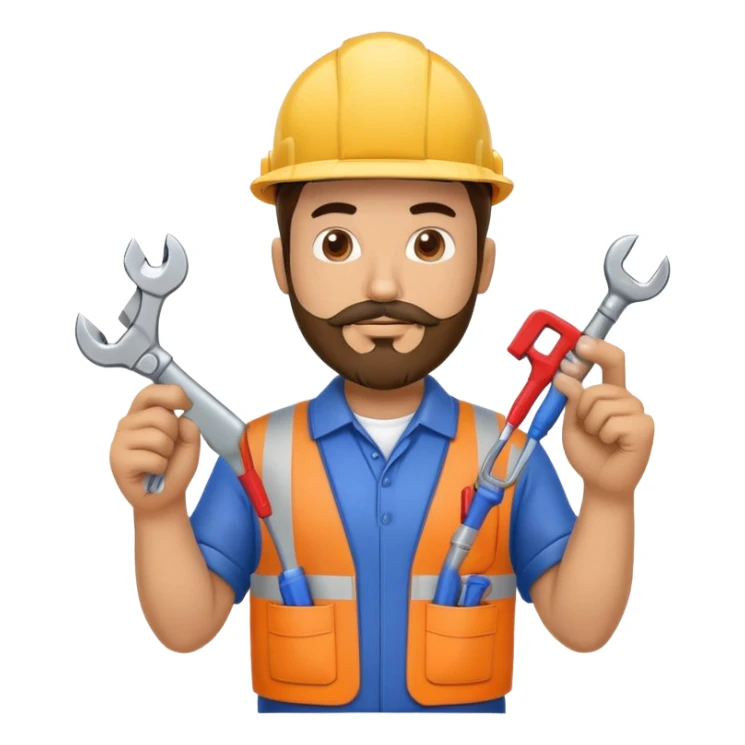 Hispanic HVAC technician with goatee beard as an action figure logo with HVAC tools sticker