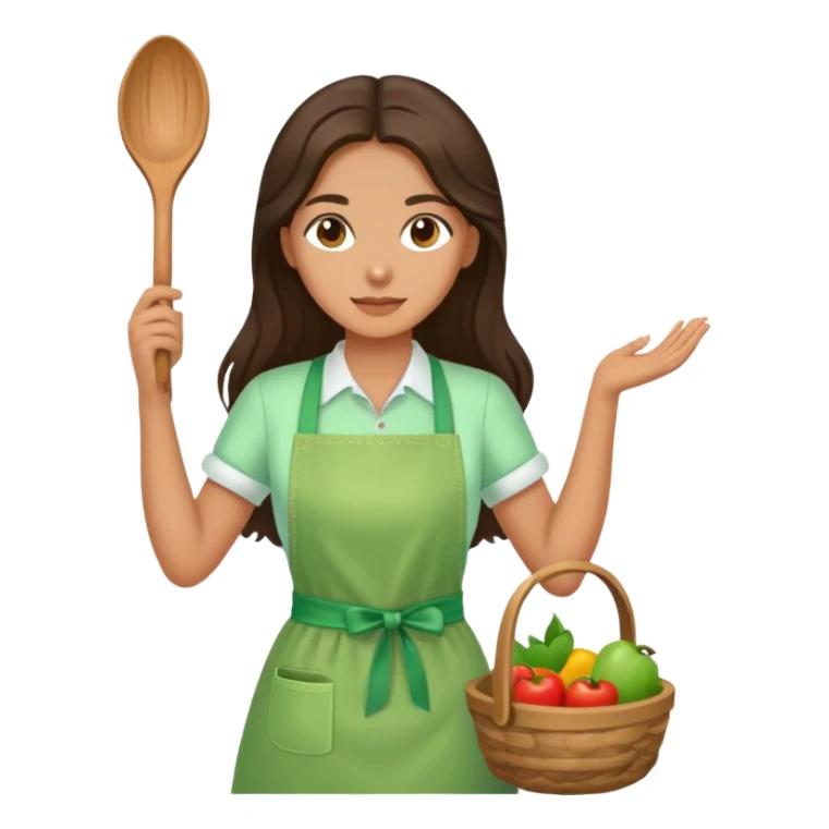 Brunette long hair lady with a light green handicraft apron sticker
