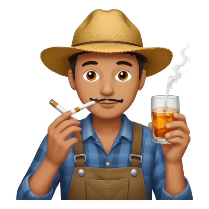 Farmer smoking a joint and holding a drink sticker