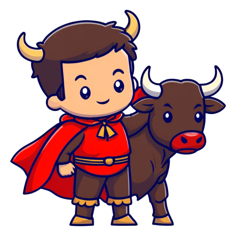 matador in traditional costume with red cape and bull sticker