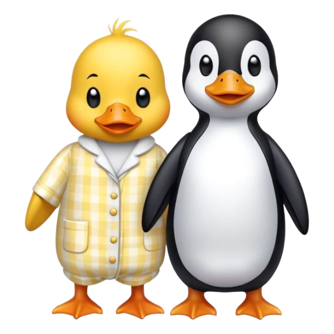 Yellow duck and penguin in pajamas sticker