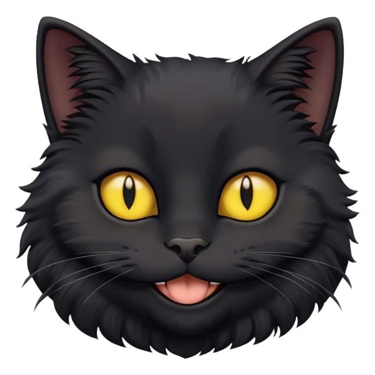 fluffy black cat yellow eyes big smile sticker