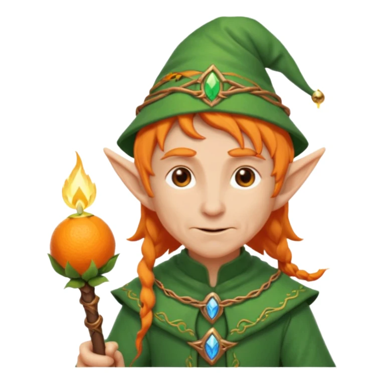 Orange Haired Elf, old Mage elf with glowing orange staff sticker