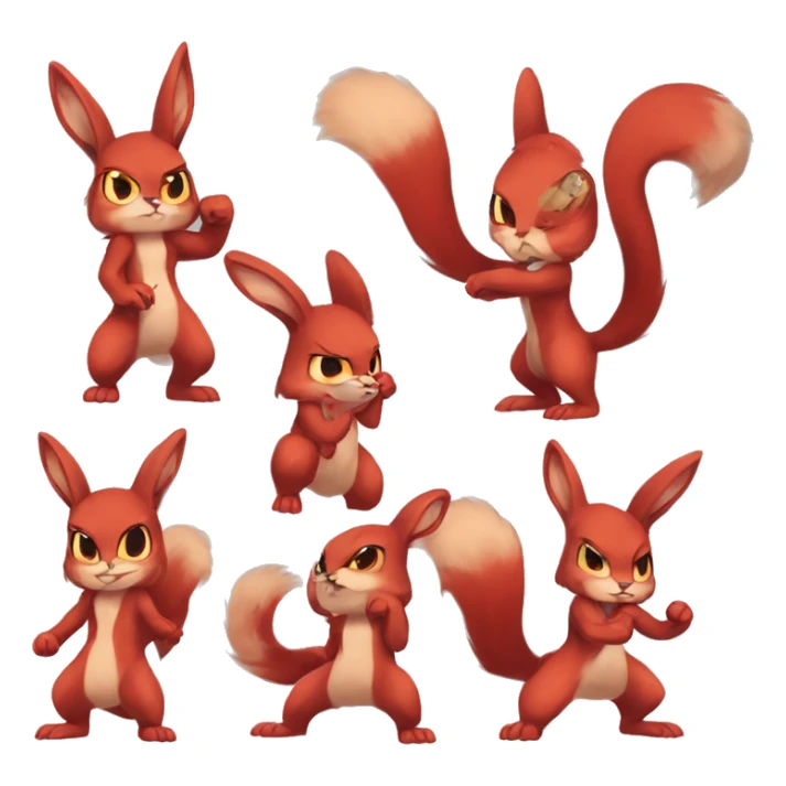 Anthro Sona Cool Angry Fakemon Full Body Red Rabbit Squirrel Chibi Cute  sticker