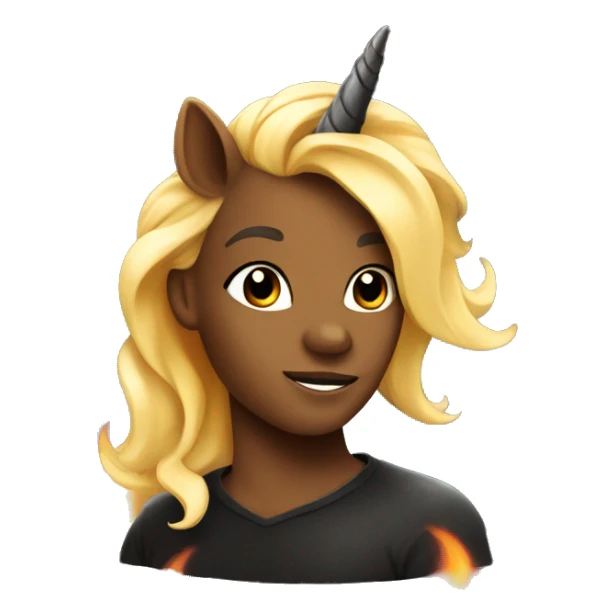 Black unicorn with flames and blonde hair sticker