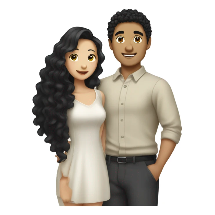 asian girl with black curly haired guy sticker