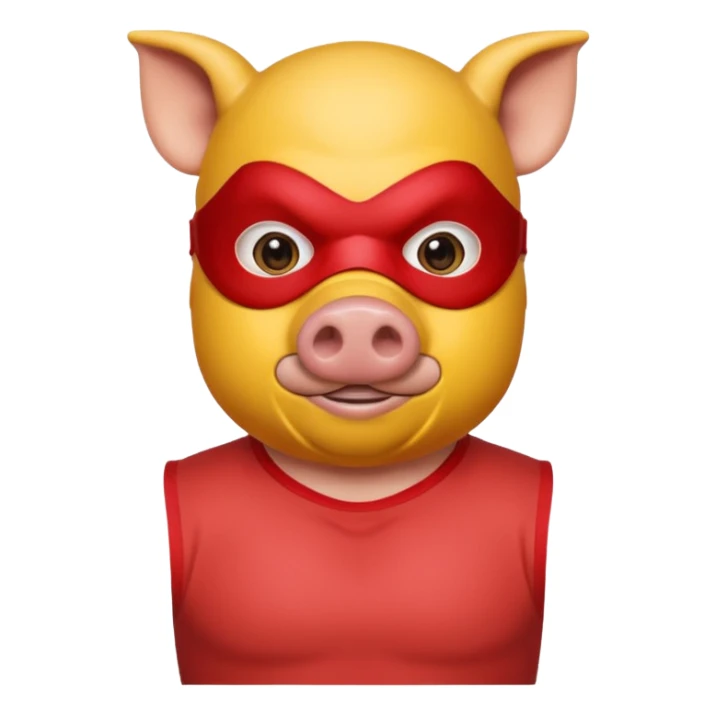a pig hero with yellow mask and wearing shirt sticker