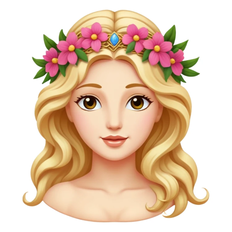 Greek goddess Aphrodite with flowers and a wink sticker