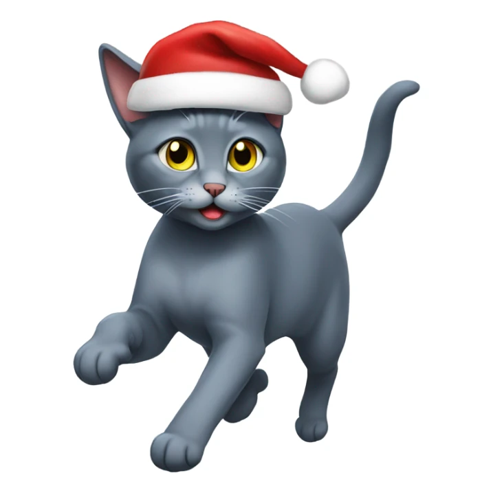 Running Russian blue cat wearing a Santa hat  sticker