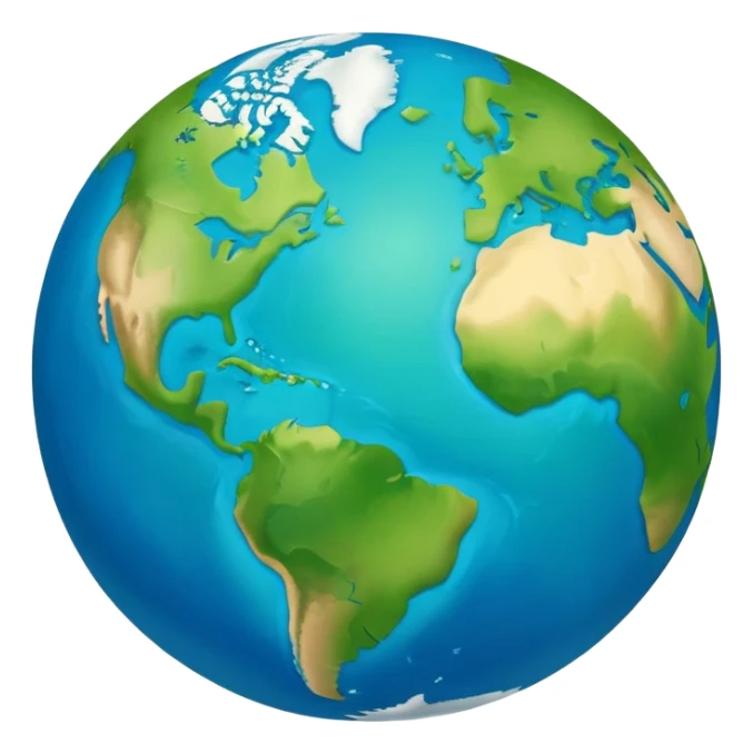 Minimalist Earth globe with blue oceans and green landmasses shaped exactly like the number 812, clean iOS emoji style, simple design sticker