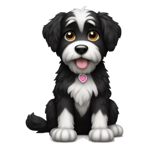 Sitting Hairy Black dog with white stripes sticker