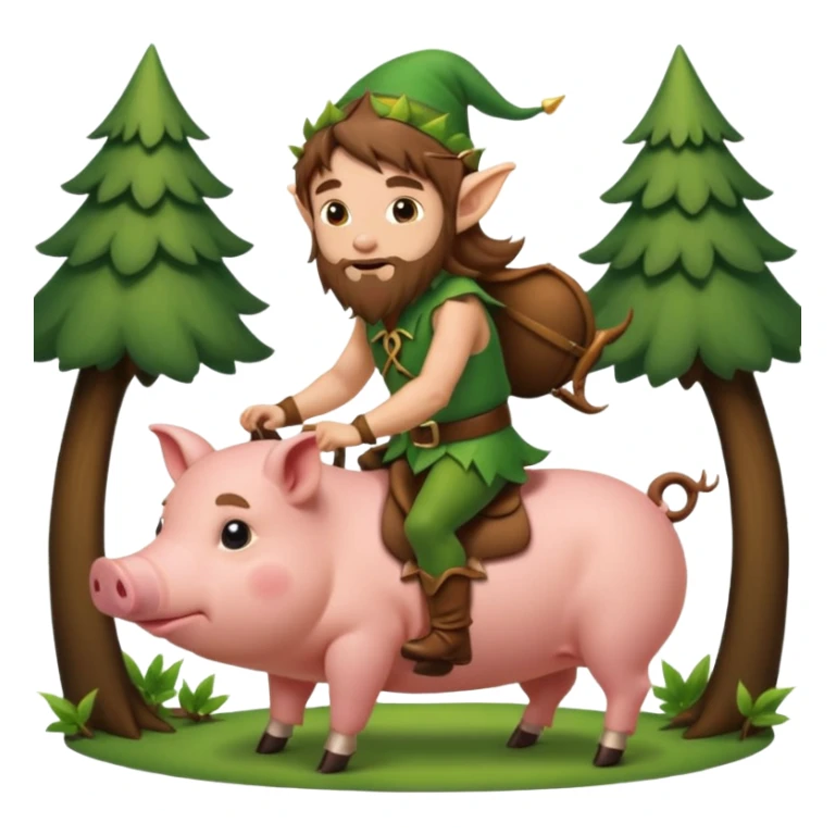 tiny forest elf man long brown hair beard riding pig sticker