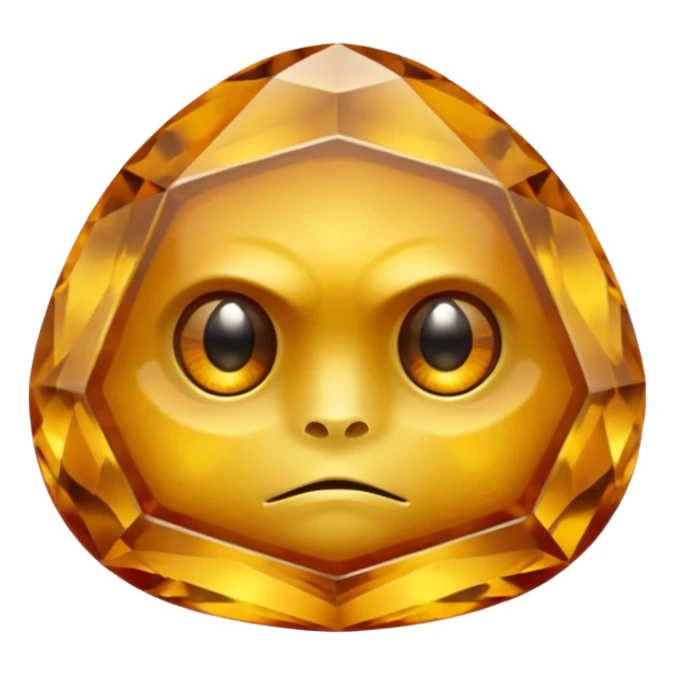 Single gemstone rock character, warm golden citrine, squat and heavy like a rock, with carved facets with eyes sticker