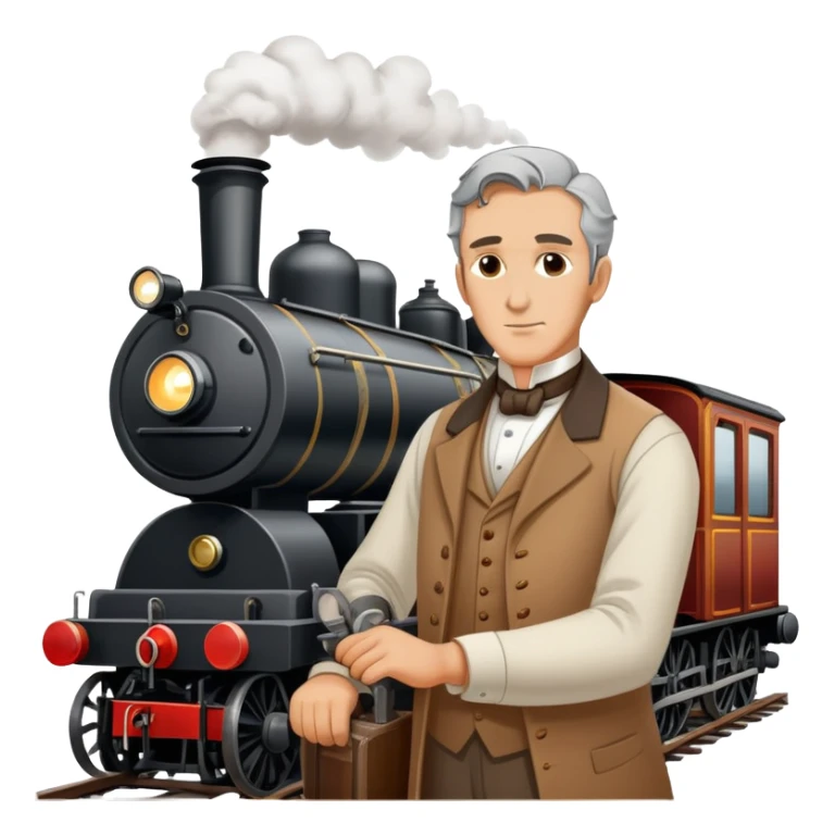 George Stephenson working on a steam locomotive sticker