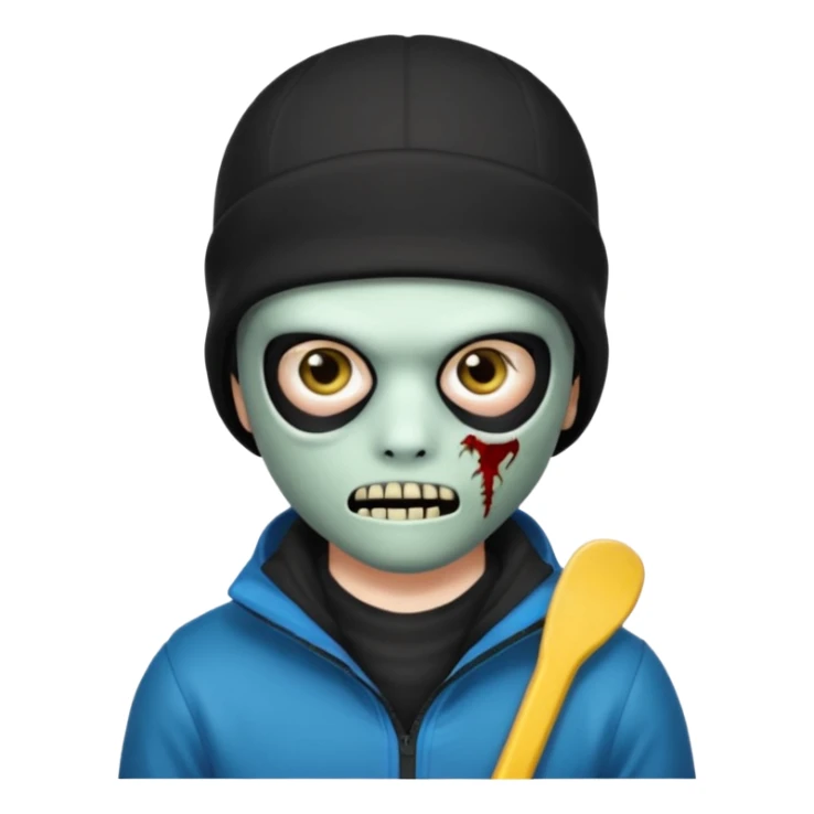 make a, zombie, boy, blackhair with a ski mask pull, creepy expression emoji sticker